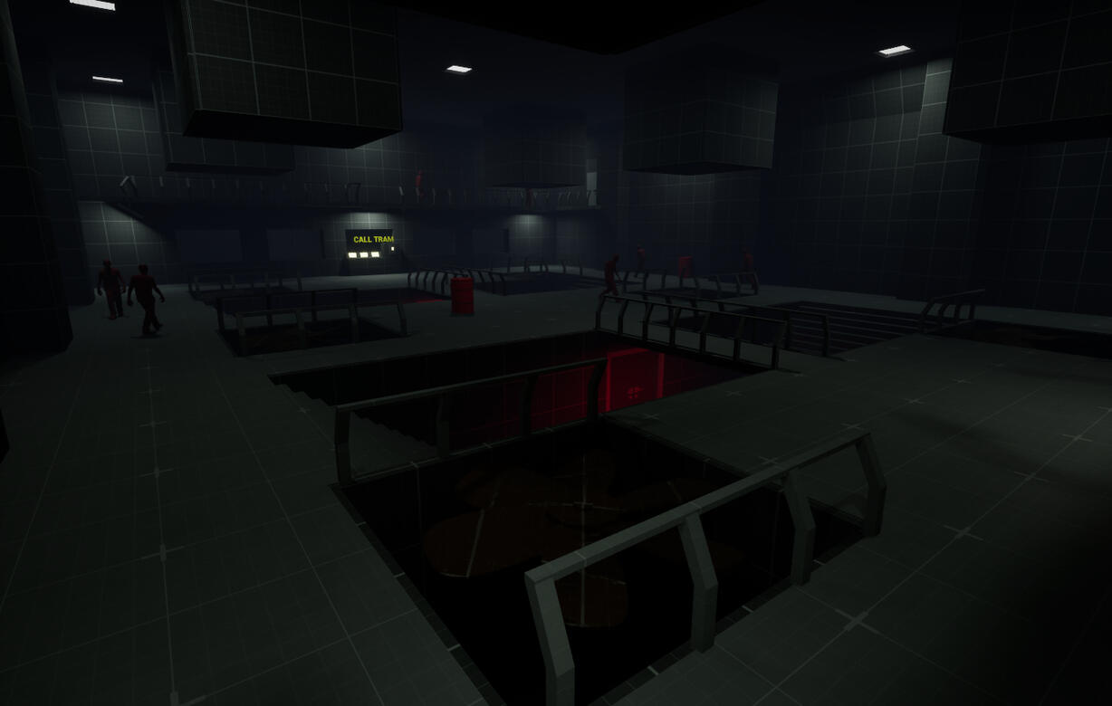 8. Defence section: The climactic finaly. As the player calls the tram they have to hold out until it arrives, surviving three waves. Utilize the traps and environment to survive.