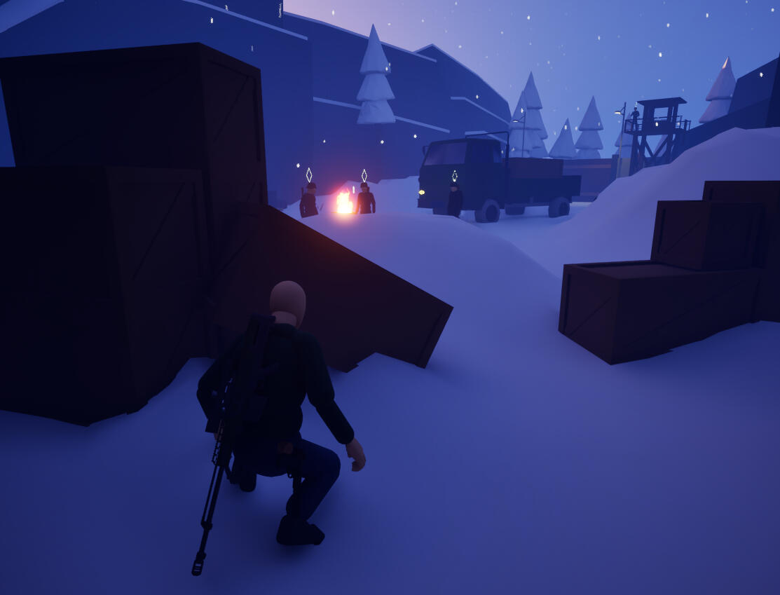 3. Courtyard: Multiple entry points encourage dynamic movement, with a guard tower posing a major threat.